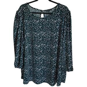Adrianna Papell Blouse Sz 3X Polka Dots Green Black White 3/4 Sleeves Career